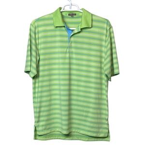 Peter Millar Summer Comfort Green Blue Stripe Polo Golf Shirt Mens Sz‎ L